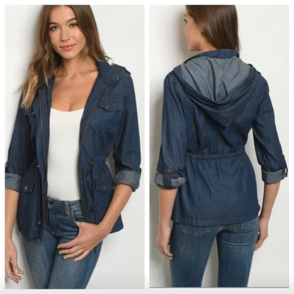 Hooded, Front Zip Denim Jacket - Picture 7 of 10